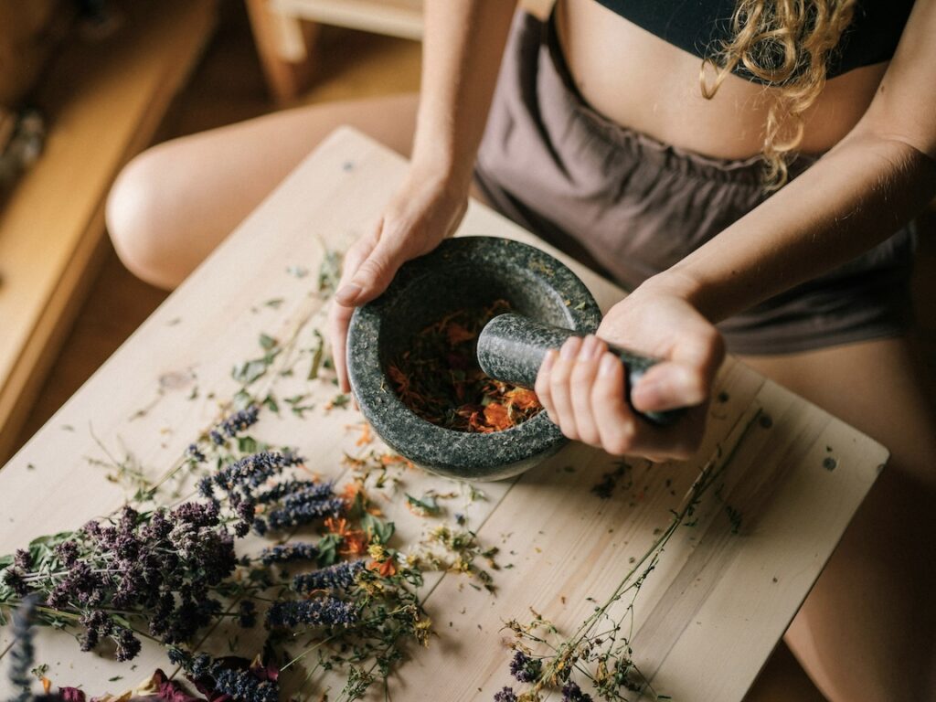 Using mortar and pestle