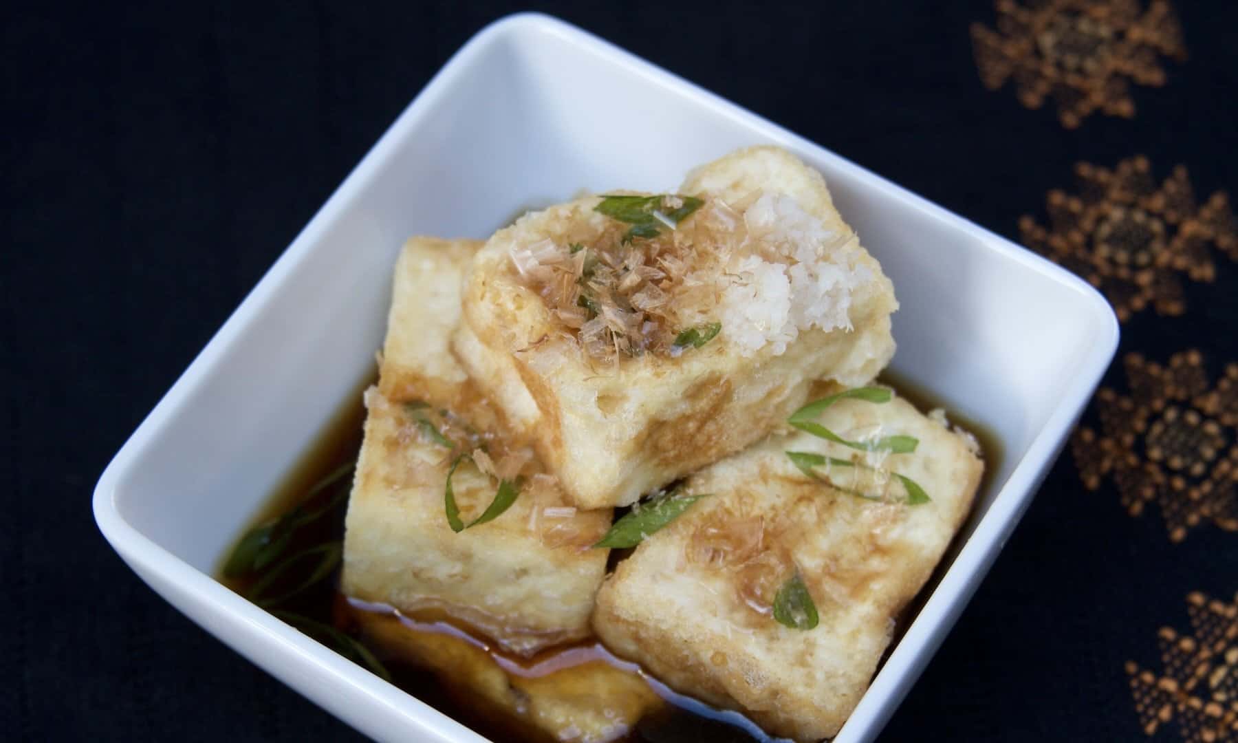 Agedashi dofu with bonito flakes