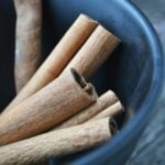 Cassia cinnamon sticks in blue bowl