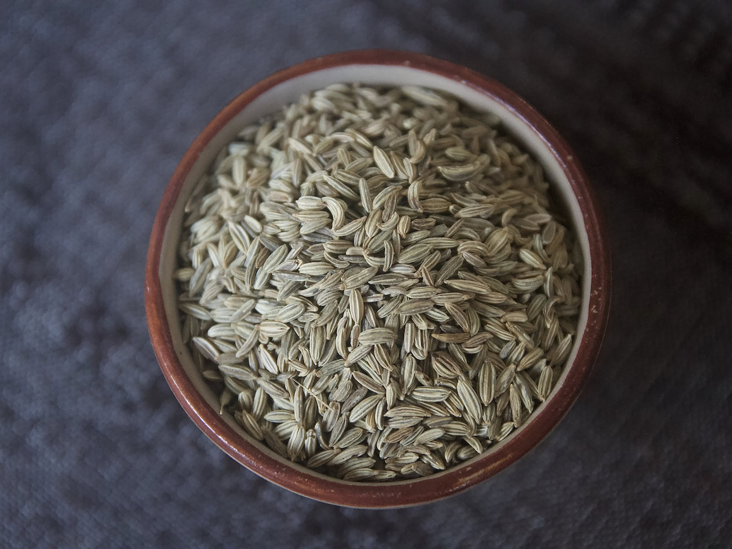 Fennel seed in maroon bowl