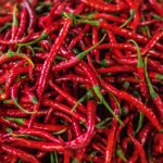 Pile of skinny red chili peppers