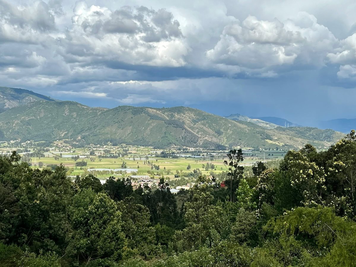 A stretch of the Andes in Colombia—a view of the valley and mountains from a hill
