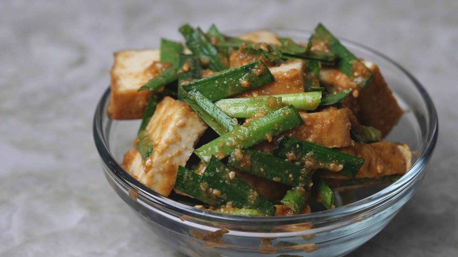 Miso Sesame Tofu with Garlic Chives