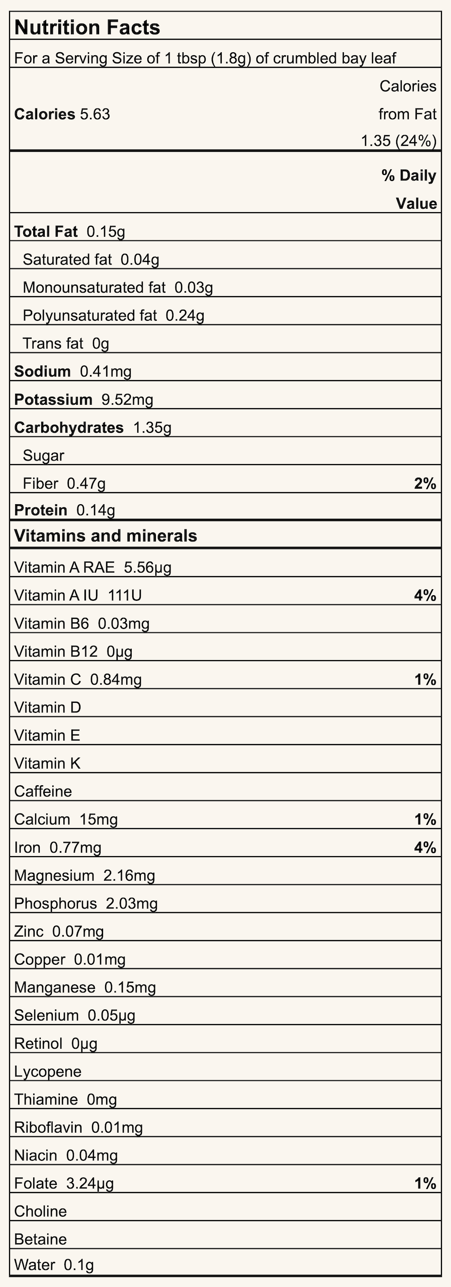 Nutrition Facts label for bay leaf