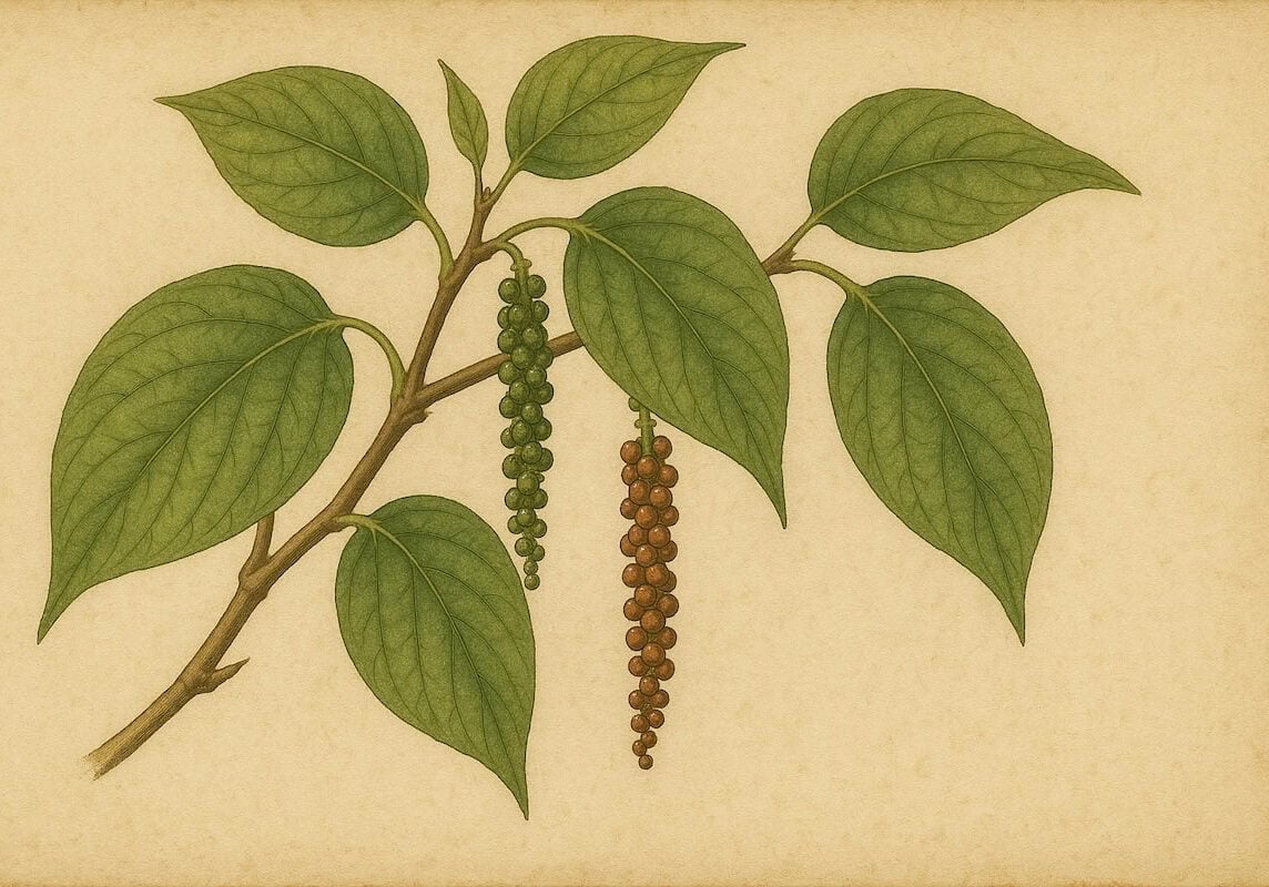 Piper nigrum, the pepper plant