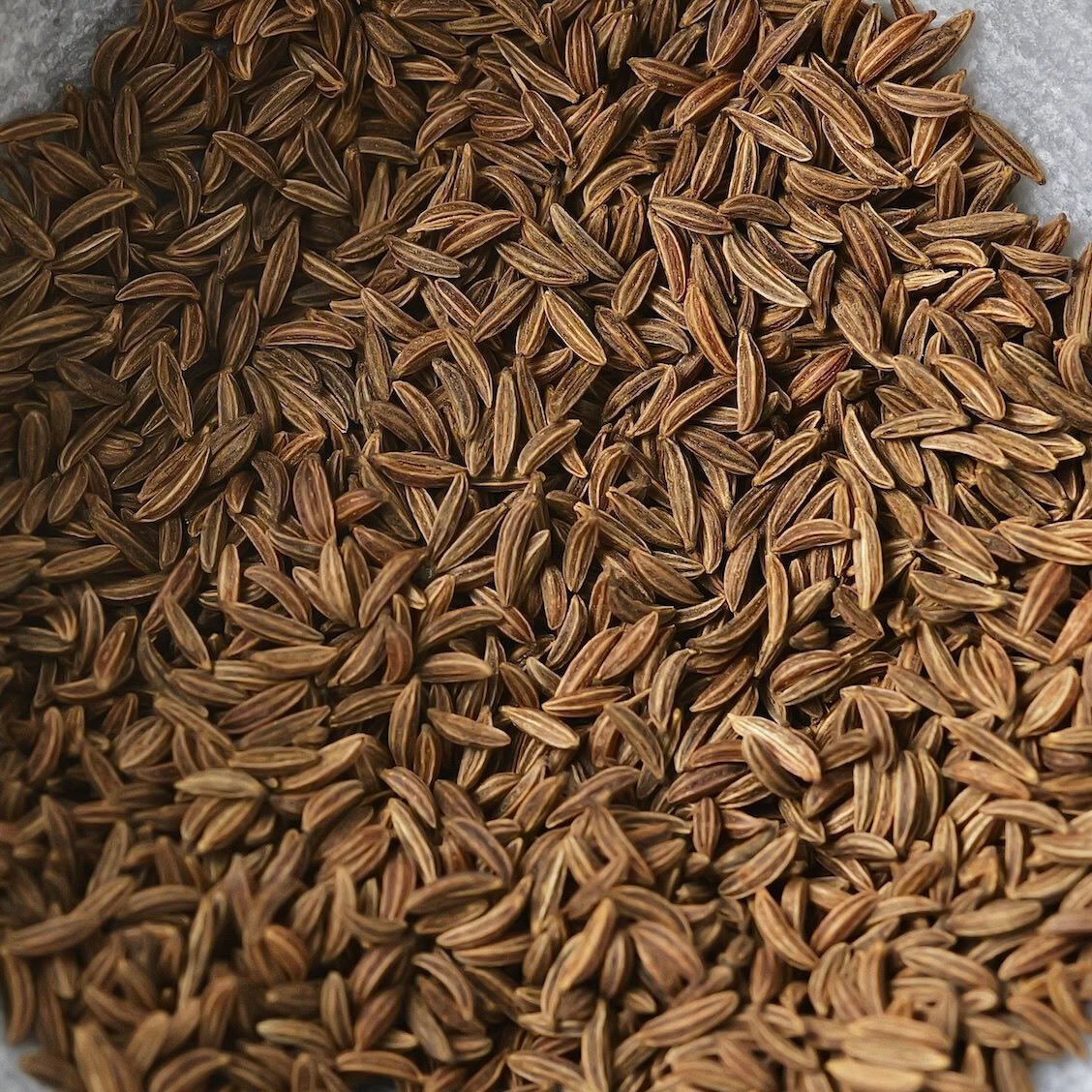 Caraway seeds in stone mortar and pestle