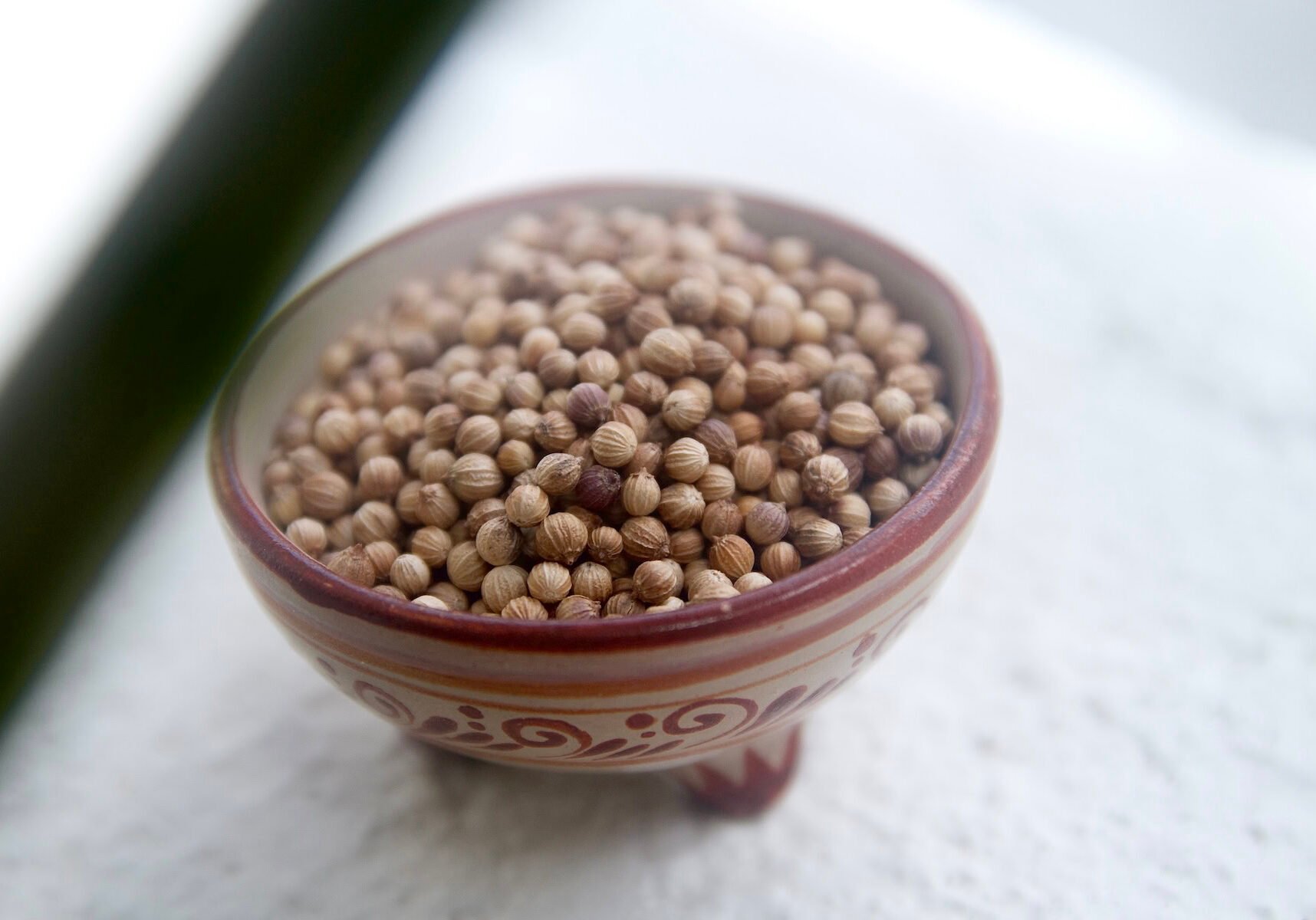 Coriander in pretty painted ceramic bowl
