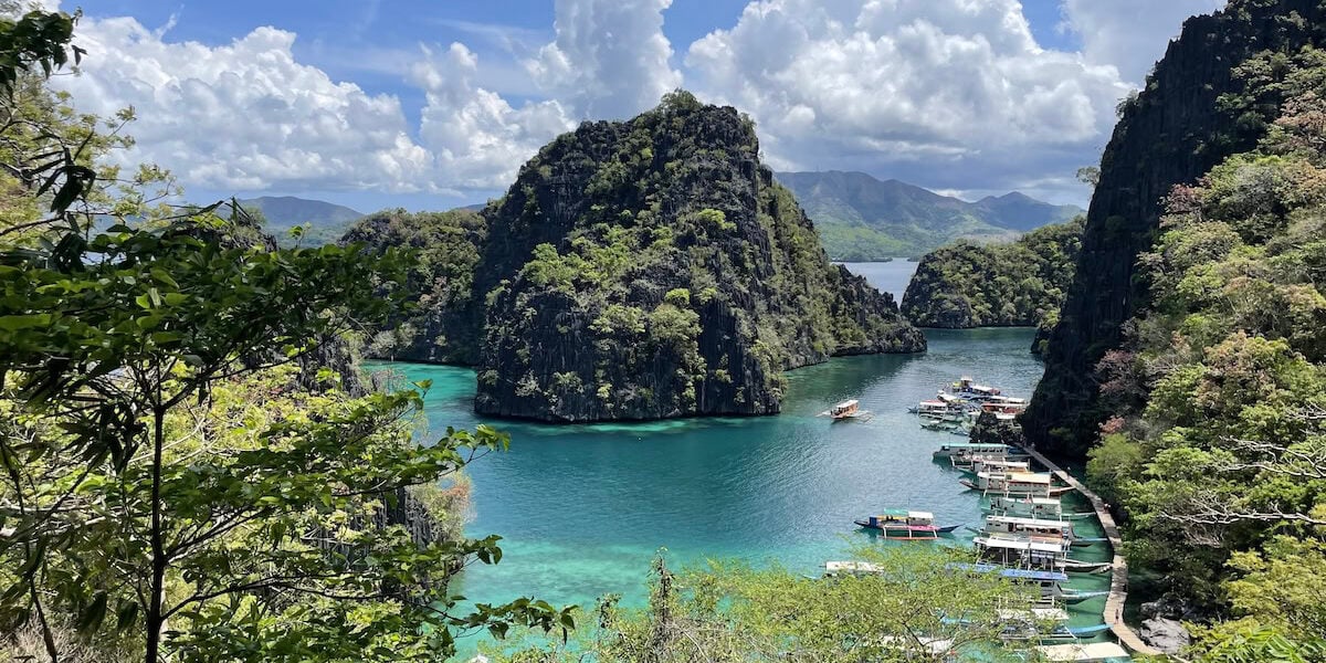 Coron, Philippines—an aerial view of an island with trees and water