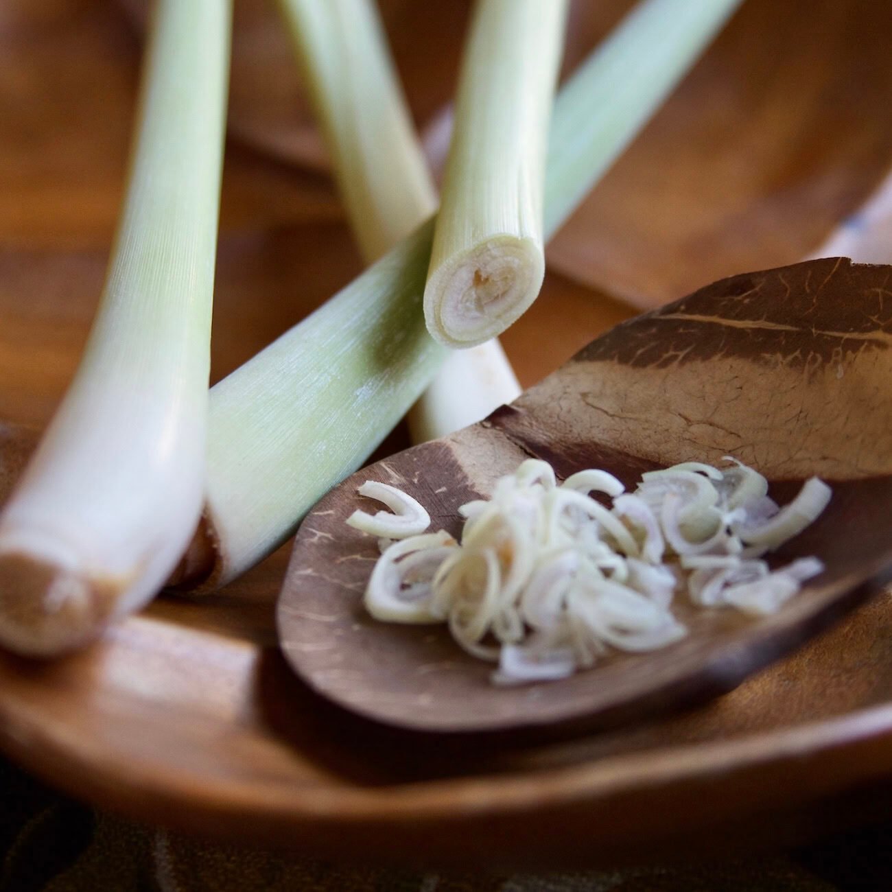Lemongrass stalks sliced
