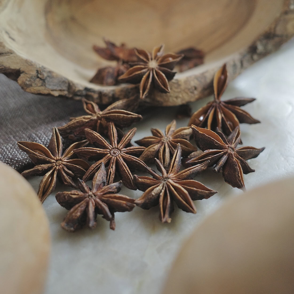 Star anise pods, in-between two gourds
