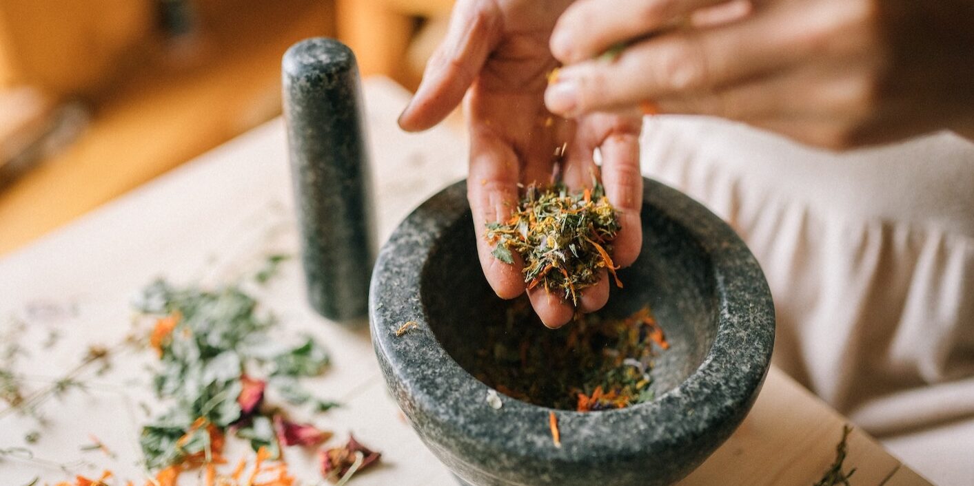 Using a mortar and pestle